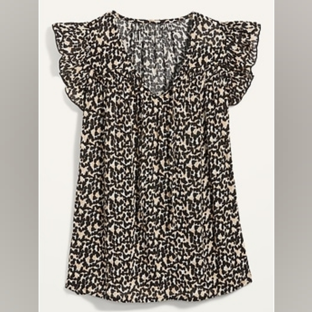 Old Navy Leopard Ruffled Tie Neck Top Size: L